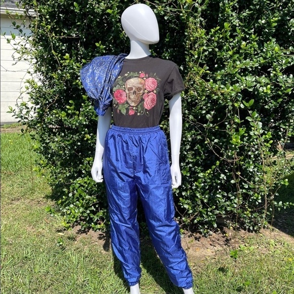 VINTAGE Chaver Graphic Print Royal Blue Parachute Ski Jacket & Pants - Picture 8 of 15